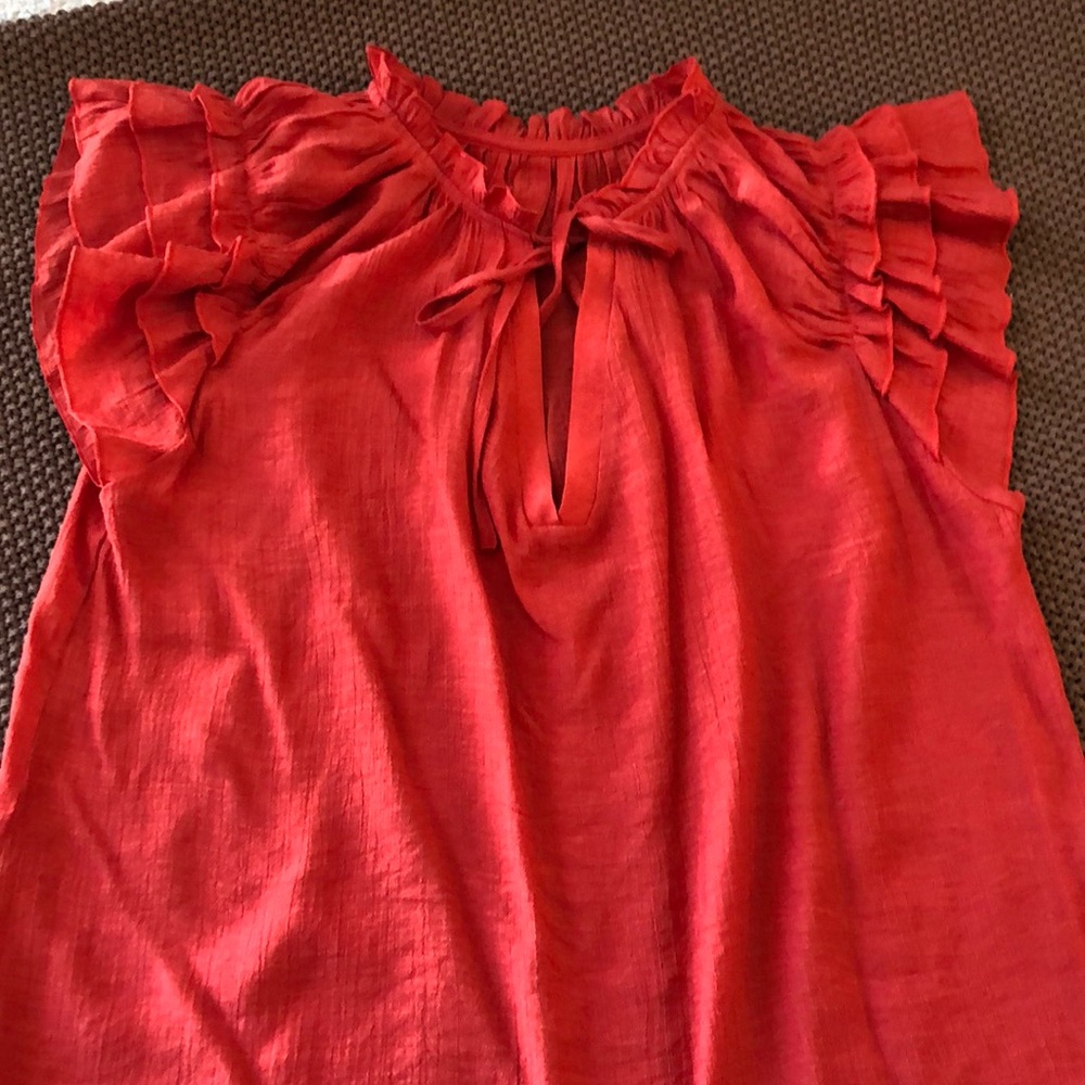 Women's Red Ruffle Sleeve Top